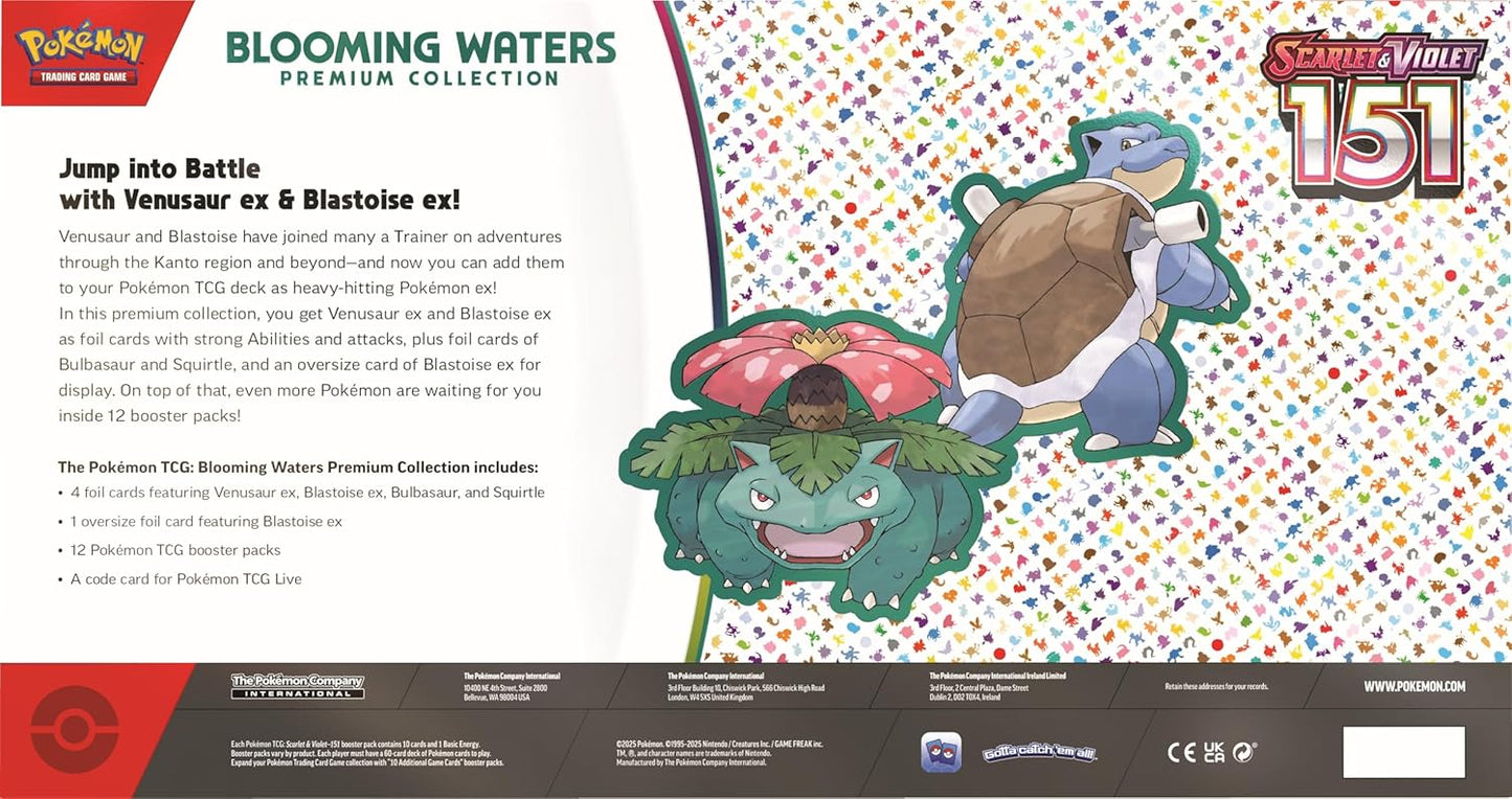 Pokémon TCG: Blooming Waters 151 Premium Collection (English)– ¡Domina el Juego con Venusaur ex y Blastoise ex!
