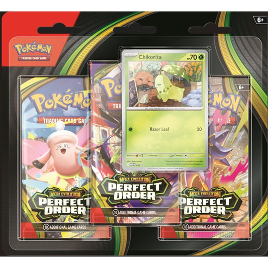 🌿 Pokémon TCG: Mega Evolución—Perfect Order Tri Blister (Chikorita Promo) English